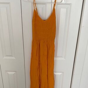wild fable Orange Smocked V-Neck Maxi Dress